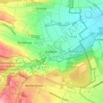 Mapa topográfico Embken, altitud, relieve