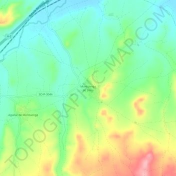 Mapa topográfico Montuenga de Soria, altitud, relieve