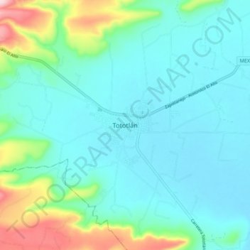 Mapa topográfico Tototlán, altitud, relieve