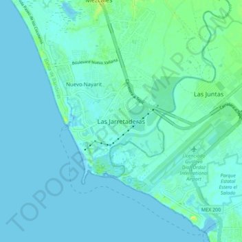 Mapa topográfico Las Jarretaderas, altitud, relieve
