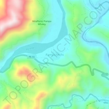 Mapa topográfico Pampa Michi, altitud, relieve