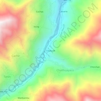 Mapa topográfico Chullush, altitud, relieve