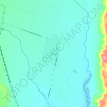 Mapa topográfico Huaco, altitud, relieve