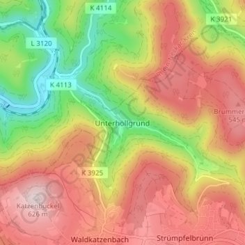 Mapa topográfico Unterhöllgrund, altitud, relieve