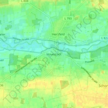 Mapa topográfico Hovestadt, altitud, relieve