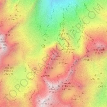 Mapa topográfico Pico Urriellu, altitud, relieve