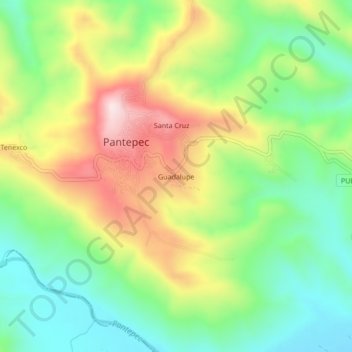 Mapa topográfico Guadalupe, altitud, relieve