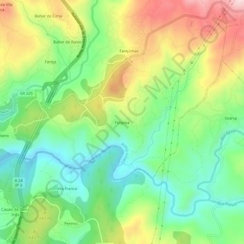 Mapa topográfico Folgosa, altitud, relieve