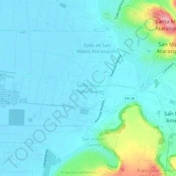 Mapa topográfico Santa Cruz Chignahuapan, altitud, relieve