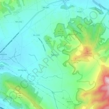 Mapa topográfico Najurieta, altitud, relieve