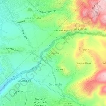Mapa topográfico Coripata, altitud, relieve