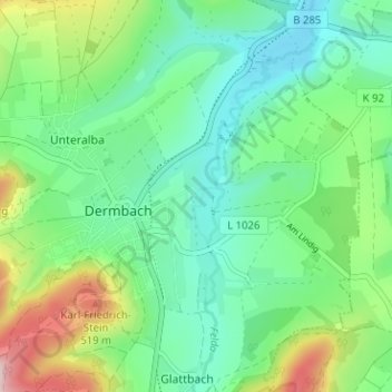 Mapa topográfico Bodenmühle, altitud, relieve