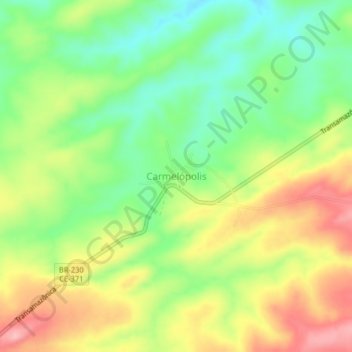 Mapa topográfico Carmelópolis, altitud, relieve
