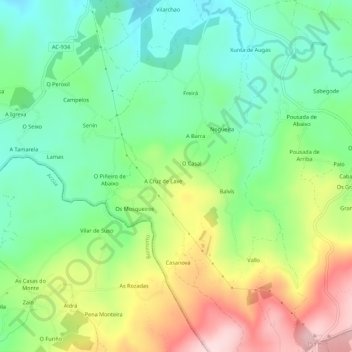 Mapa topográfico Os Tellados, altitud, relieve