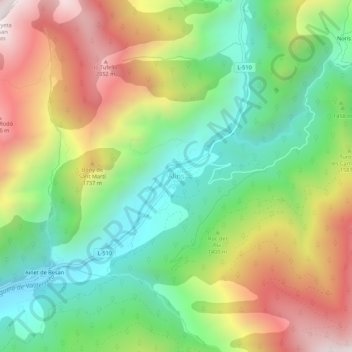 Mapa topográfico Alins, altitud, relieve
