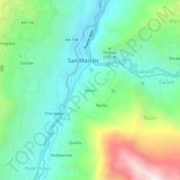 Mapa topográfico Rucus, altitud, relieve