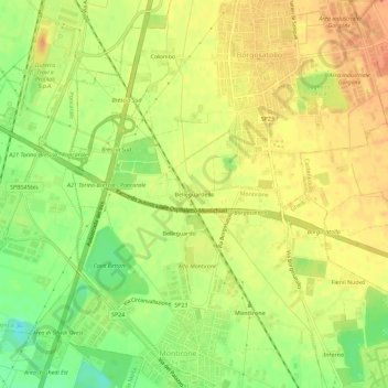 Mapa topográfico Belleguardello, altitud, relieve