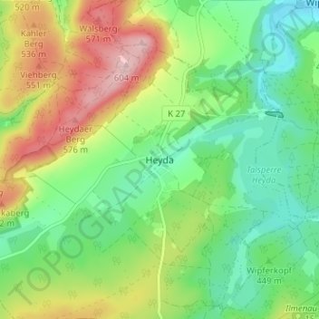 Mapa topográfico Heyda, altitud, relieve