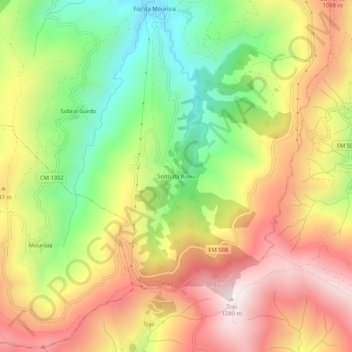 Mapa topográfico Soito da Ruiva, altitud, relieve