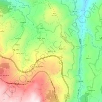 Mapa topográfico Sacorelhe, altitud, relieve