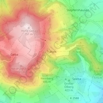 Mapa topográfico Träbes, altitud, relieve