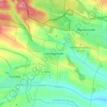 Mapa topográfico Limlingerode, altitud, relieve