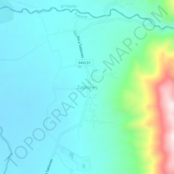 Mapa topográfico Tablones, altitud, relieve