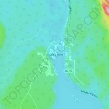 Mapa topográfico McLeod Lake, altitud, relieve