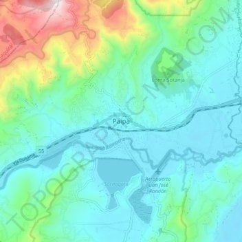 Mapa topográfico Paipa, altitud, relieve