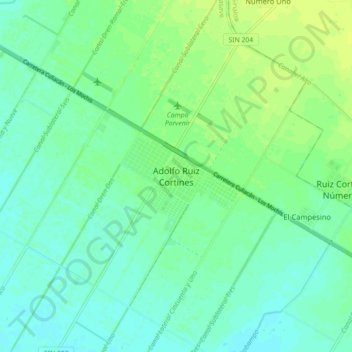Mapa topográfico Adolfo Ruiz Cortines, altitud, relieve