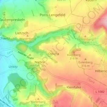 Mapa topográfico Otticha, altitud, relieve