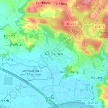 Mapa topográfico Neuhausen, altitud, relieve