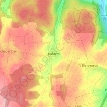 Mapa topográfico Büßfeld, altitud, relieve