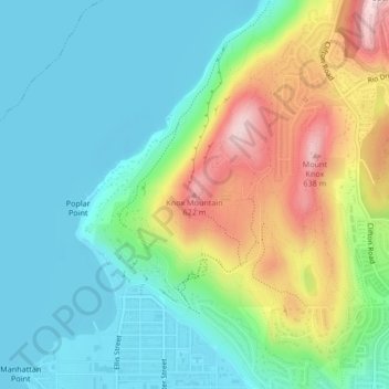 Mapa topográfico Knox Mountain, altitud, relieve