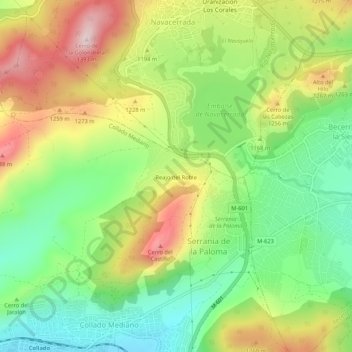 Mapa topográfico Reajo del Roble, altitud, relieve
