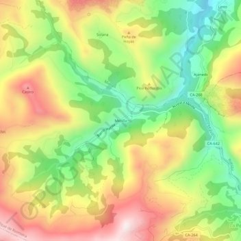 Mapa topográfico Merilla, altitud, relieve