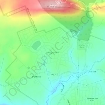 Mapa topográfico Holiday Poconos, altitud, relieve