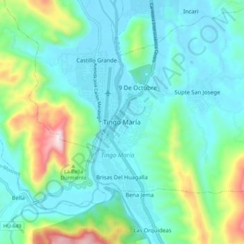 Mapa topográfico Tingo María, altitud, relieve