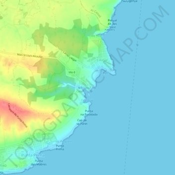 Mapa topográfico Alcaufar, altitud, relieve