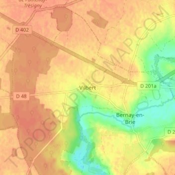 Mapa topográfico Vilbert, altitud, relieve