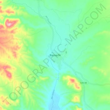 Mapa topográfico Bacoachi, altitud, relieve