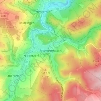 Mapa topográfico Frommersbach, altitud, relieve