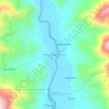 Mapa topográfico Nueva Esperanza, altitud, relieve
