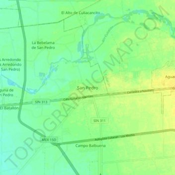 Mapa topográfico San Pedro, altitud, relieve