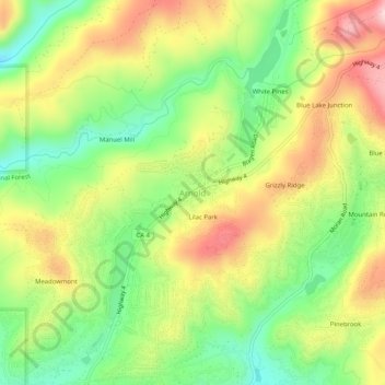 Mapa topográfico Arnold, altitud, relieve