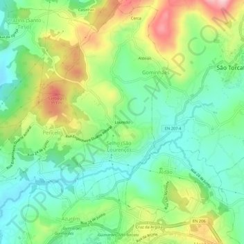 Mapa topográfico Louredo, altitud, relieve