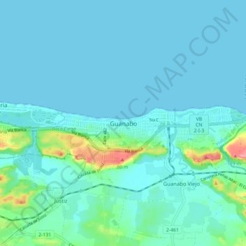 Mapa topográfico Guanabo, altitud, relieve