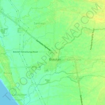 Mapa topográfico Tampo, altitud, relieve