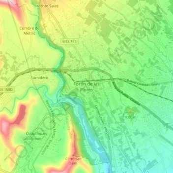 Mapa topográfico Fortín de las Flores, altitud, relieve