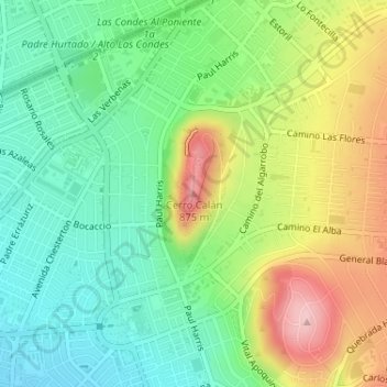 Mapa topográfico Cerro Calán, altitud, relieve